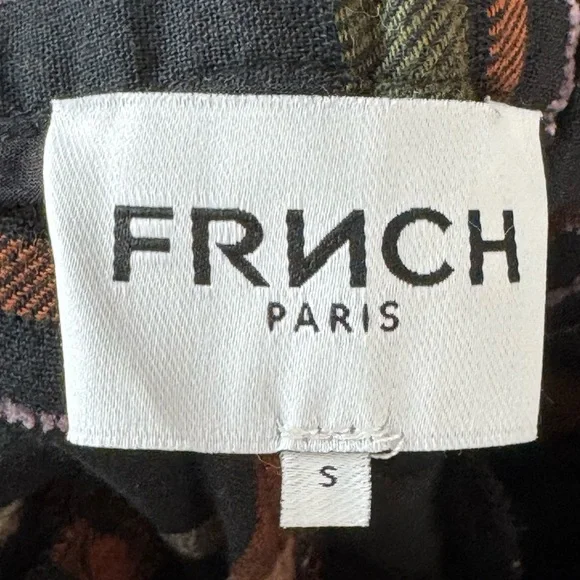 FRNCH Paris Women's Philo Woven Black Ivory Rust Plaid Pants Small 100% Cotton S - Picture 3 of 11